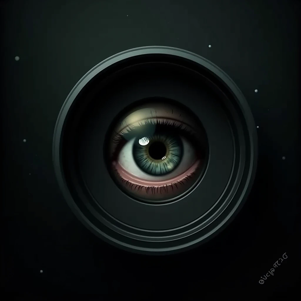 Create a hyper-realistic logo for a YouTube channel called Conspiranoia. The logo should be designed around a camera lens in the shape of a capital “C”, representing the concept of research and observation. Make sure the lens clearly resembles the letter “...