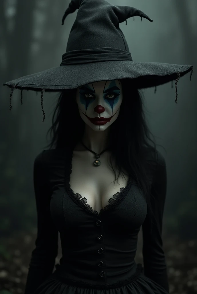 Black hair hat goth clown busty macabre
