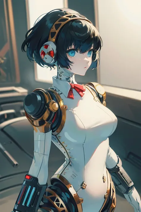 masterpiece),(Highest quality),(Super detailed),(Best illustrations),(Best Shadow),(Absurd),(Detailed Background),(so beautiful), 16K, 8K, 4K,(Best Shadow),robotization,woman ,big bust,Robot Joint ,Metal skin,Black robot Suit,long hair,a black robot suit t...