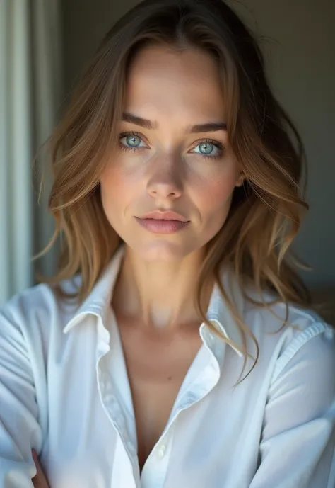 blue eyes, white shirt