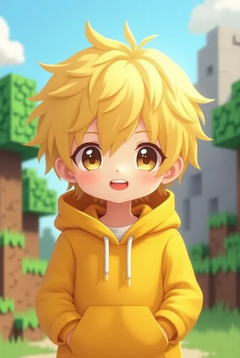 Make mincraft cute anime boy with yellow huddy