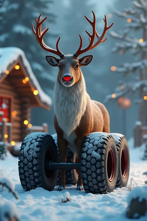 A reindeer with tires at Christmas 