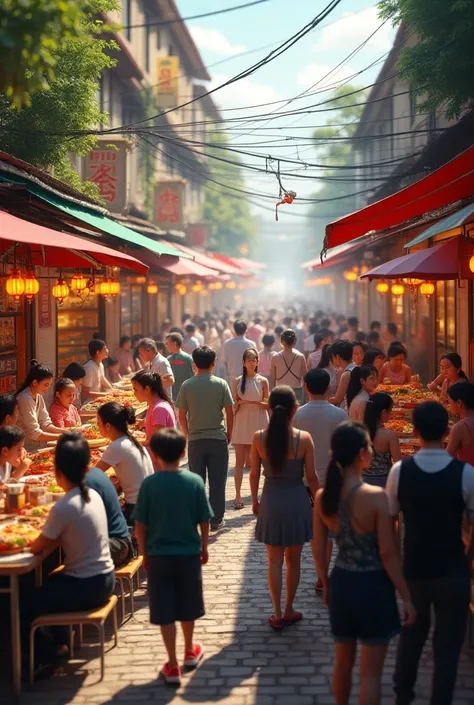 crowd in the street food centre 