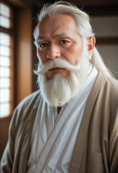 1japanese old man, 75years, (long white beard:2), goatee style,