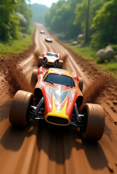 Racing of hotweels in a mud track 