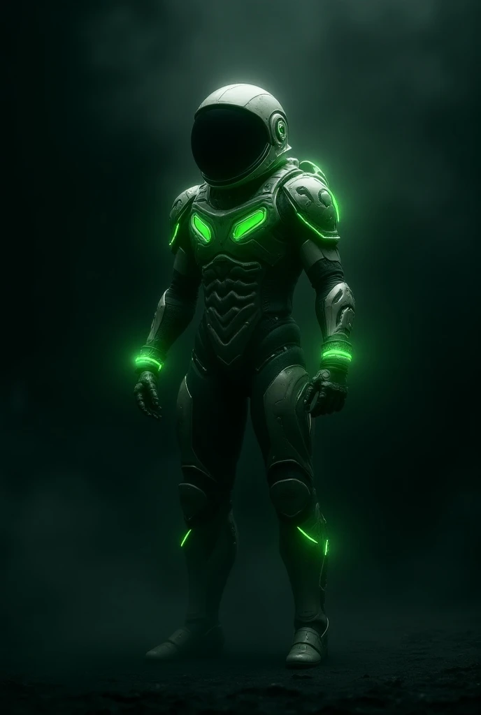 astronaut with green details with dark shadows