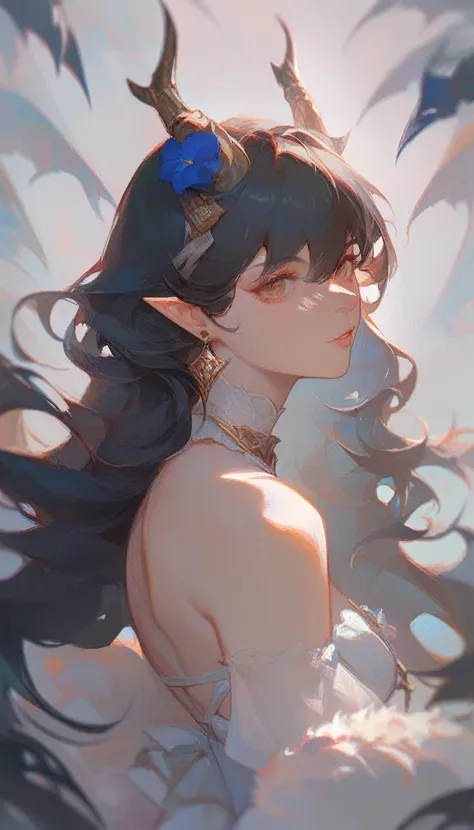 1 girl, details, demon, black hair, cute have , long hair, sexy