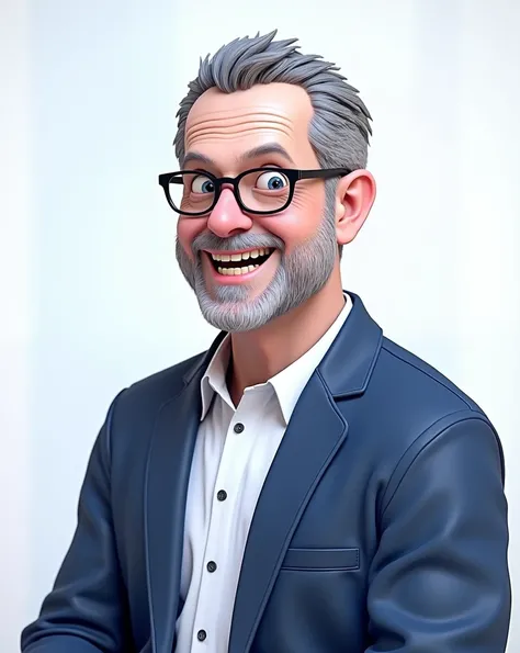 Cartoon character of a man with grey hair, wearing black glasses and a blue shirt, um personagem animado, Caractere estilizado, animation style rendering, 3D estilizado, Arnold Maya render, 3 d render stylized, toon render keyshot, Personagem 3D, Personage...