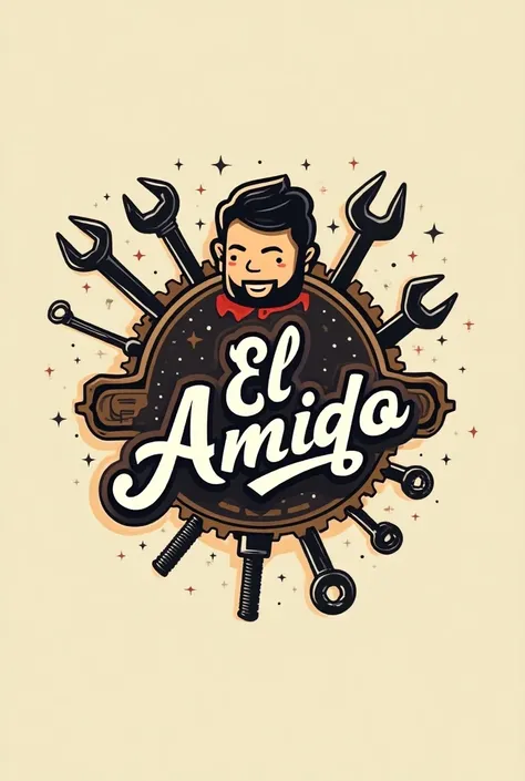 I need a logo for a workshop, the name is TALLER EL AMIGO, treat it like with nuts and wrenches or whatever suits you best 