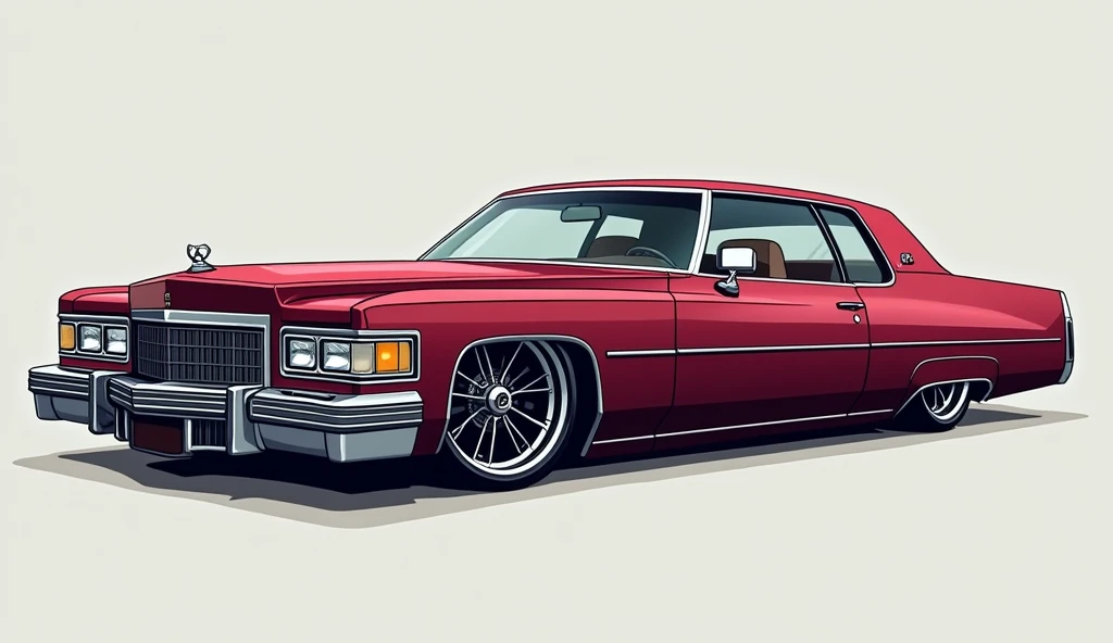 Deep learning model flowchat in colour of a maroon colored 1976 cadillac deville coupe, 2 door, pop art, cartoonish style , sketch, detailed illustration, slammed to the ground, large black staggered wheels, wide bodykit, masterpiece, highly detailed ((([s...