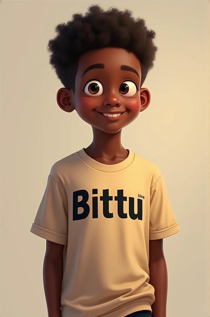 A black boy wearing the shirt with a name BITTU on it