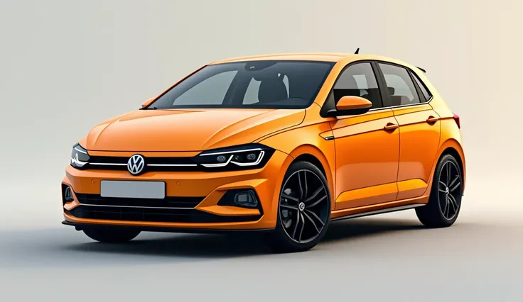 Create A Sleek And Full Volkswagen Polo  front back View full orange juice Color front view 
