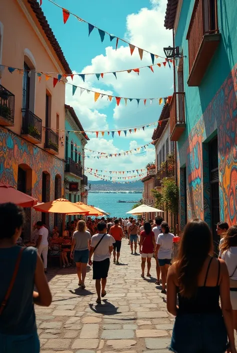 Cinematic frame of Plaza de Soledad Atlántico, poetic and urban , street art, High quality, Party atmosphere