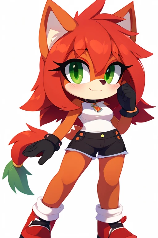 Woman red hair, green eyes female furry fluffysonic style