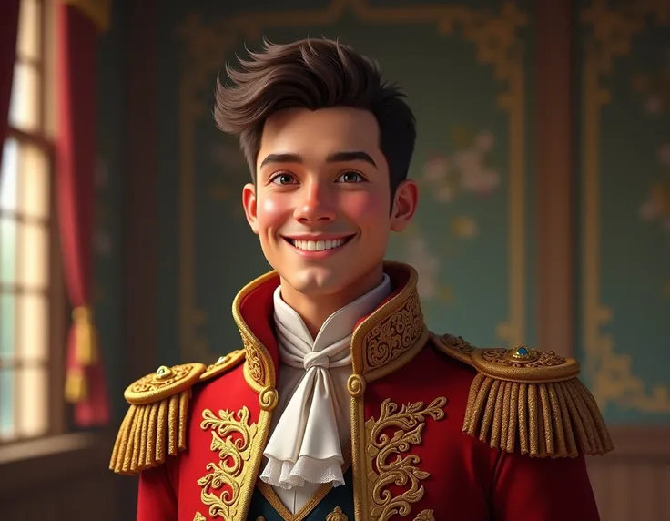 Happy smiling young man wearing a real royal coat  