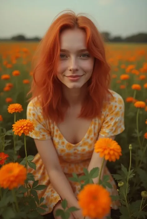 arafed woman with red hair sitting in a field of flowers, a portrait inspired by Lydia Field Emmet, pexels, coloeld, redhead woman, cute young redhead girl, portrait of girl in floweeld, red haired young woman, beautiful redhead woman, girl sitting in a fl...