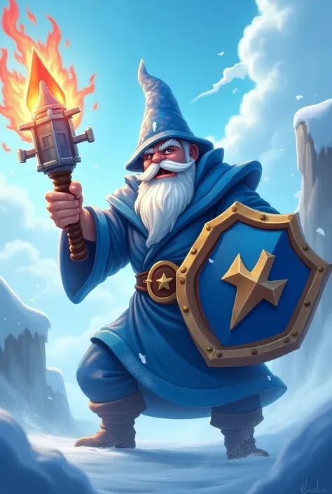 Generate an image of the ice wizard ,  rocket using the Clash Royale crossbow and a Clash Royale rocket with fire coming out of the back, and the ultimate champion shield on the Clash Royale 