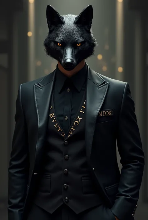 Man full of money , Wearing killer clothes with the word Dark Fox and mask 