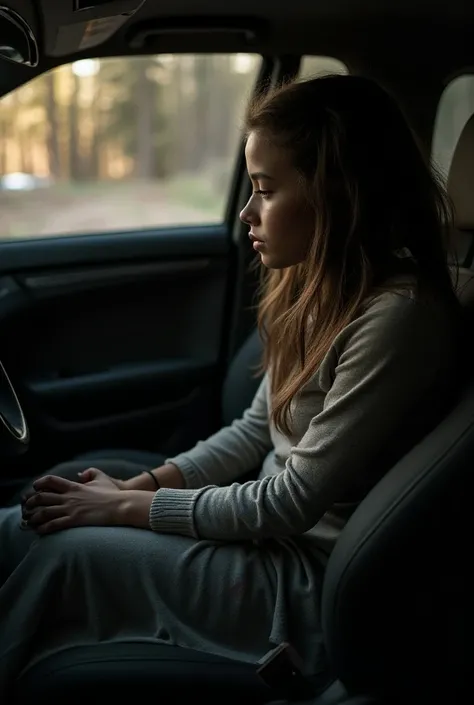  a girl sitting on the passenger side,  we see the car closed and from the outside , The girl sitting in the car is dead , her body is charred ,  since she was strangled and the car was burned with her inside