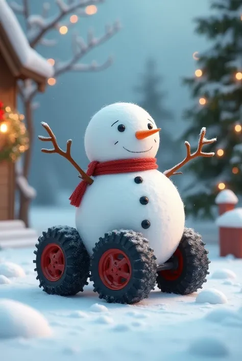 A snowman with tires at Christmas 