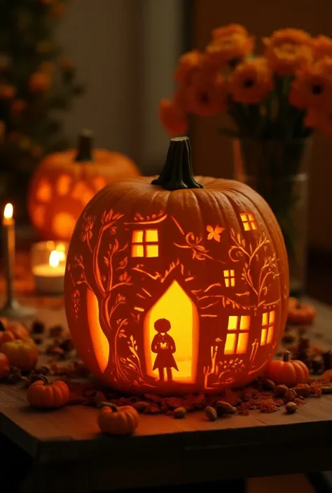 Delicate and intricate pumpkin carving scenes. Sculptures will need expert and intricate designs such as leaves, vines and details such as ghosts or graves, to a small street where children are dressed up in buckets of candy for Halloween. Children line up...