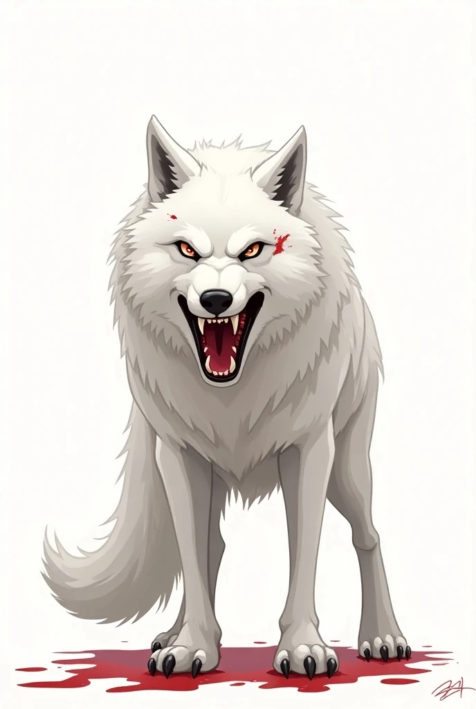 BLOODY WHITE WOLF CARTOON FULL BODY STANDING 