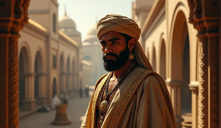 The camera takes the view of a man who is a rich man living in an ancient Arabian city, his name is Hatim Tai