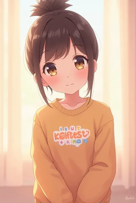 Create an anime girl with a sweater that says NPD 