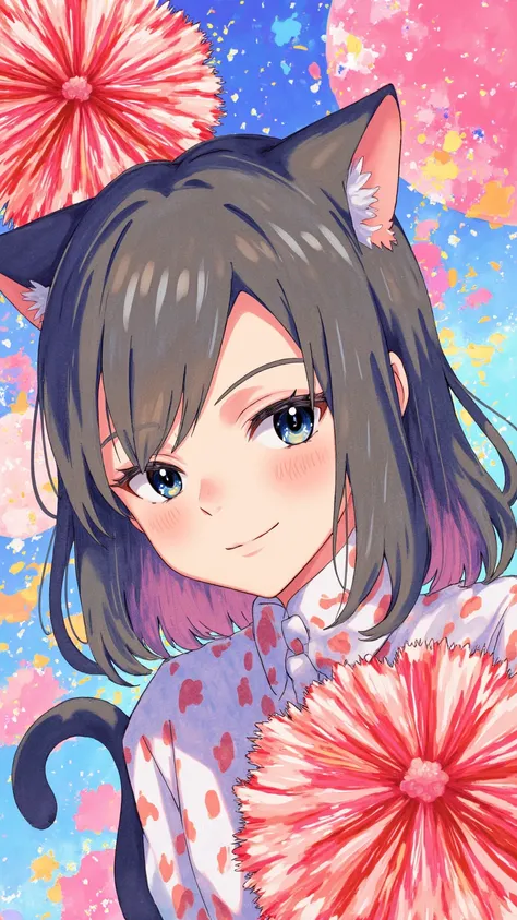 Kawaii expressionist artwork, 1 neko girl