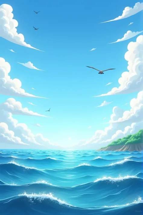 An animated cartoon of the sea with the sky