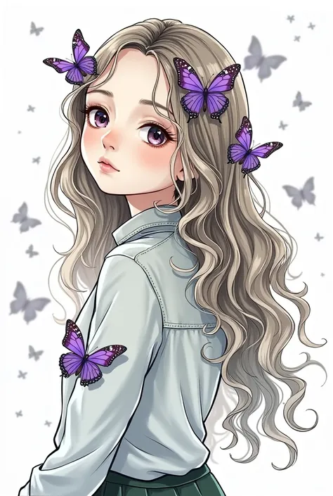 A teenage girl with purple butterflies