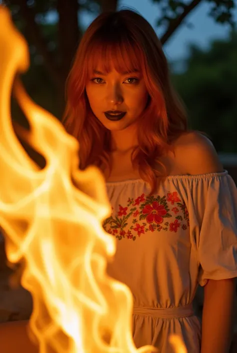 Explanation
(Clear High Definition: 1.1), (Breathing fire from her whole body, overall white and ivory theme), cinematic lighting, ambient lighting, 25-year-old fully naked woman, yellow irises glowing with fire, very low angle, sly smile on her face, blac...