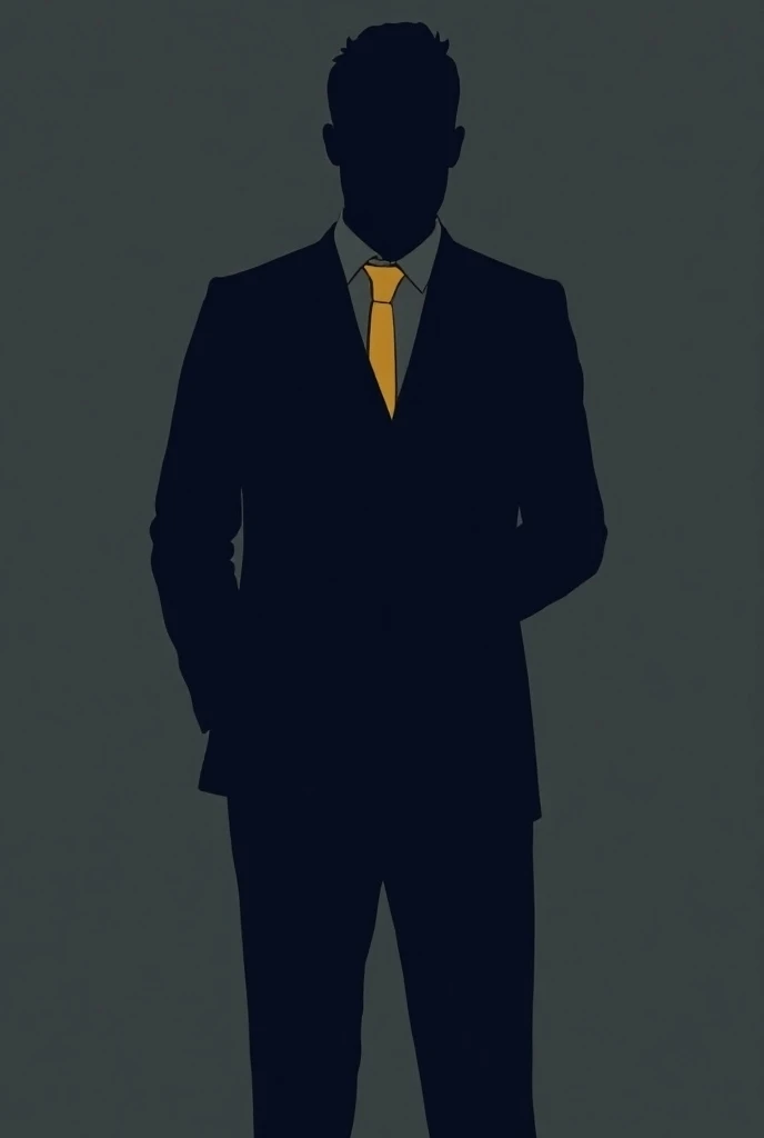 Aqui está o prompt que utilizei:

> "A detailed silhouette of a man wearing a dark blue suit with a yellow tie. The silhouette is sharp and well-defined, with a confident and elegant posture. The background is simple, using a muted or dark tone to emphasiz...