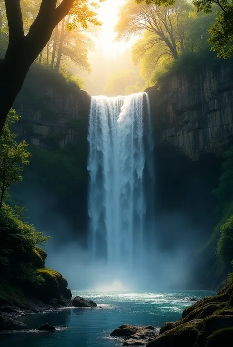 A waterfall at sunrise