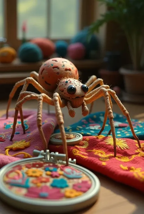 Spider doing different embroidery on sweaters