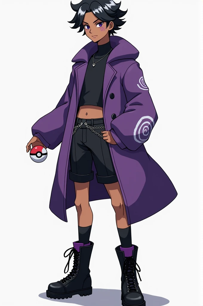 Please,  create a full-body pixel-art of a masculine-looking character , young adult,  in the style of the game :  Pokemon Black and White following the following instructions .  Make the boy look like a 25-year-old person . Make  ele tenha pele parda escu...