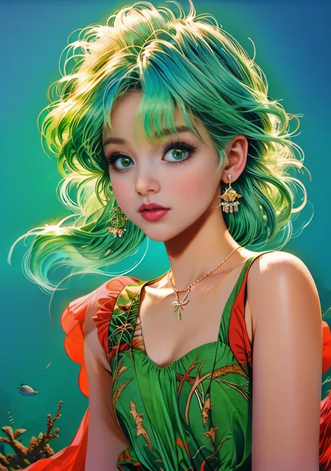 (masterpiece,  Best Quality ,  High Resolution ),  white background ,  Acrylic paint , (( Color Splash , splash ink,  Color Splash )),  Sweet Oriental Girl , Green gradient eyesBright long lashes ， 淺藍色長hair, [ Gradient Light Pink ] hair, 微卷長hair飄逸在清透水裡，[ L...