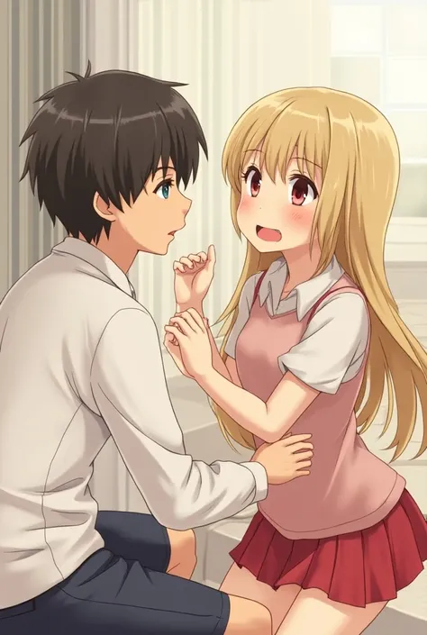 Anime girl peeing into a boys mouth