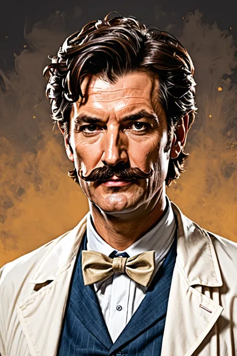 Recreate the doctor from the play The Metamorphosis by Franz Kfkla ,  do it with a moustache and a little chubby and with a slightly messy hairstyle 