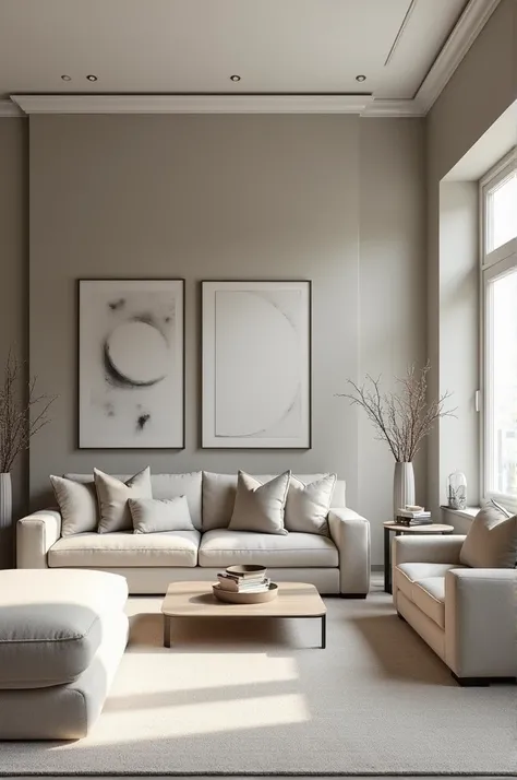 Living room painted in gray and ivory colors