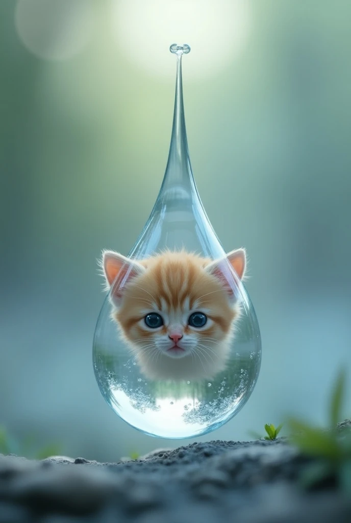 A droplet with the face of a kitten
