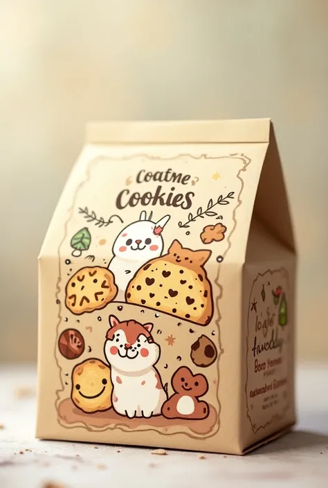 make a cookie packaging with any cute cartoon theme using box that are shape like rectangles 