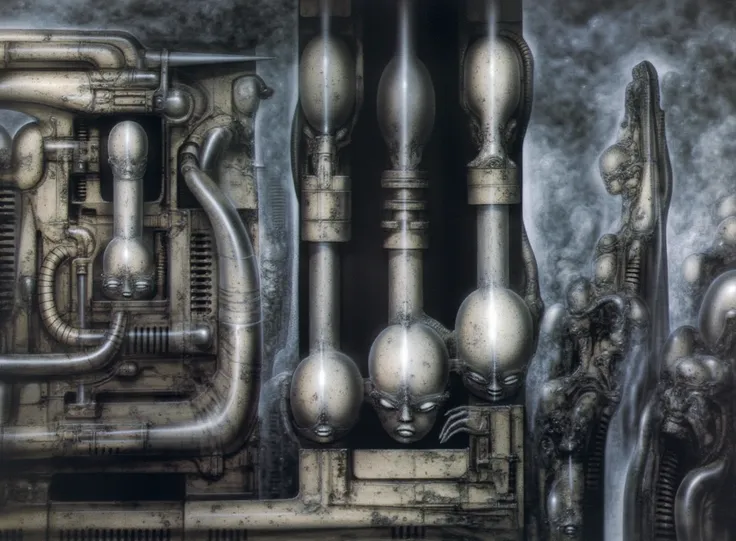 h. r. giger's g1g3r, , giger_style, the image is a detailed view of h.r. giger's \" ny city  \" plate, featuring h r giger's bio...