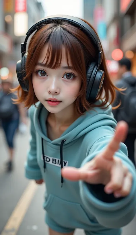 sonyの  headphonesを着用している:1.5、  headphones、  one girl doing a prank、magical girl、  complete anatomy 、  small face、fuller lips、bro...