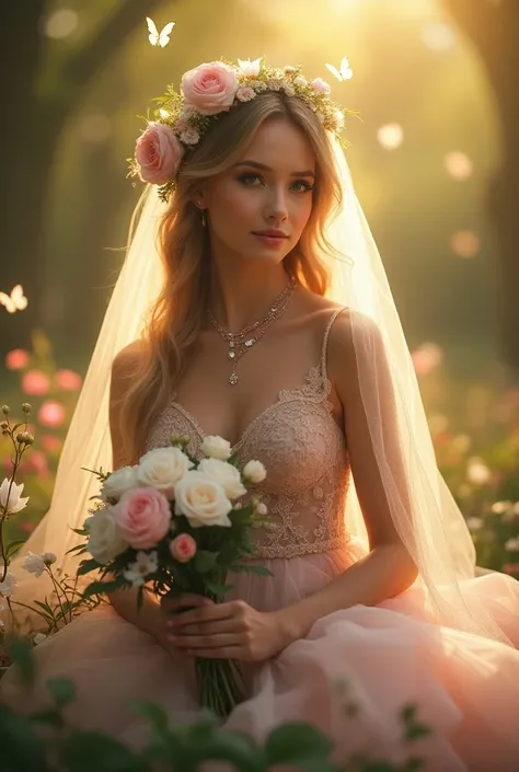 (high quality,4k,8k,highres,masterpiece:1.2), ultra-detailed, (realistic,photorealistic,photo-realistic:1.37), magical, dreamlike, vivid colors, soft lighting, incredible attention to detail, romantic atmosphere, graceful pose, flowing hair, delicate lace ...