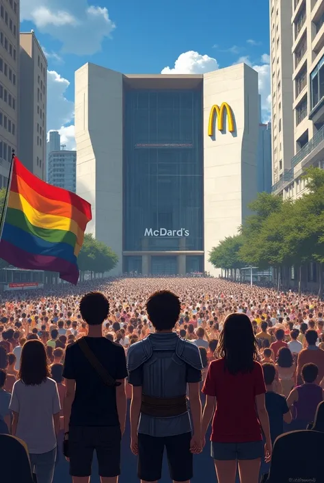 Friends Linkin Park concert at MASP with the Templar Warrior, mc donalds, LGBT flag in São Paulo