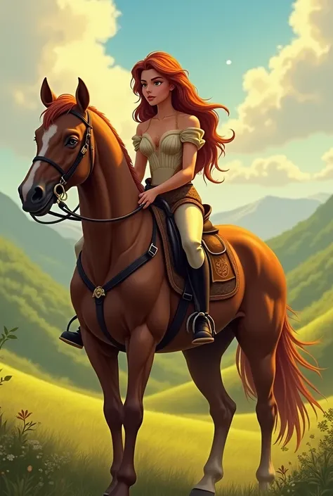 Nala Disney lioness as a rider who takes care of her horse 