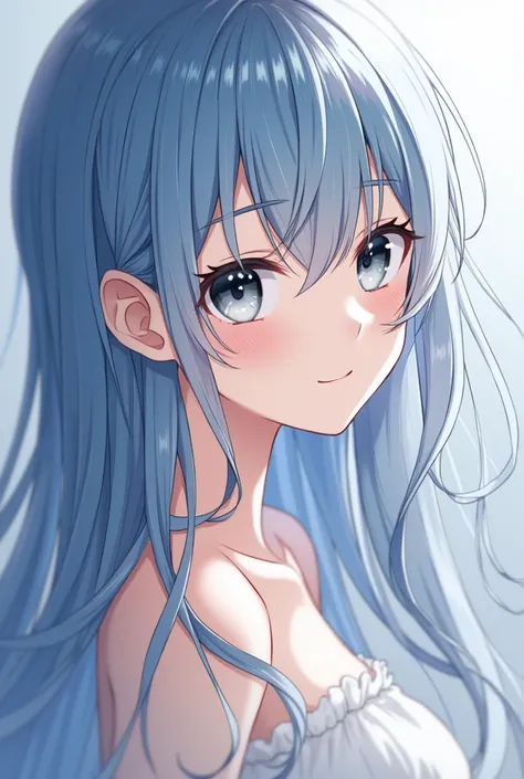 Résolution Haute, Regardant le spectateur, femme , cheveux bleu , les yeux gris , cheveux long , Sourire , anime 