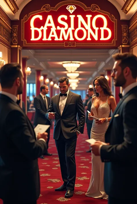 
hello!  I would like to request an image with a luxurious casino theme .  The setting should be set in a casino called “Casino Diamond” ,  with the letters spelled as 

The image must have a typical casino background ,  conveying an atmosphere of wealth a...