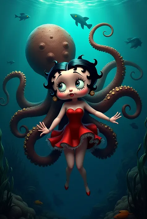  bettyboop deep in the ocean，Caught by octopus 